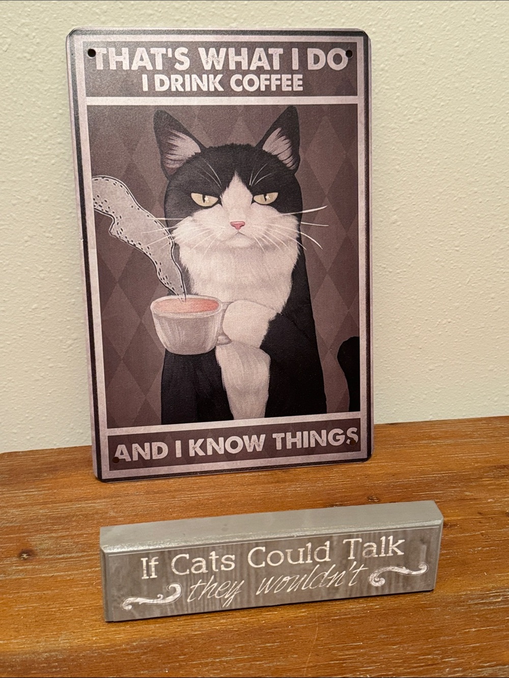 NWT Cat Coffee Wall Sign & Wooden Block Sign Bundle